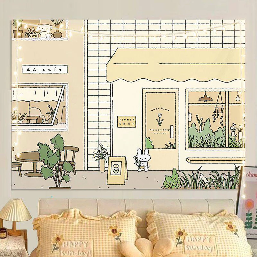 Cute Cartoon Wall Tapestry for Bedroom Living Room Healing Decor Unique Wall Hanging Art Cloth