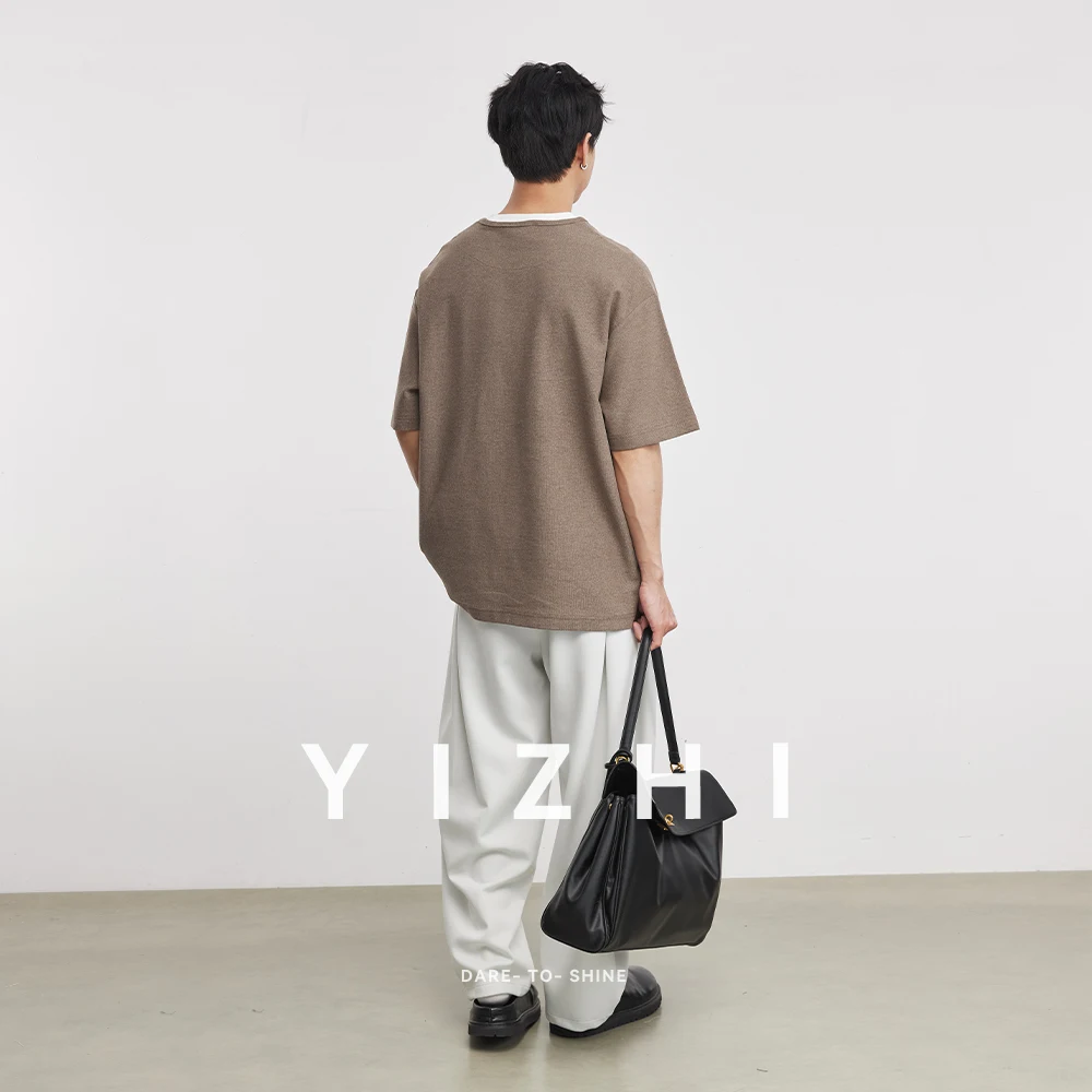 Men's Fake Two-Piece Crew Neck T-Shirt 2026 Summer New Style Simple All-match Contrast Color Skin-friendly Casual Top