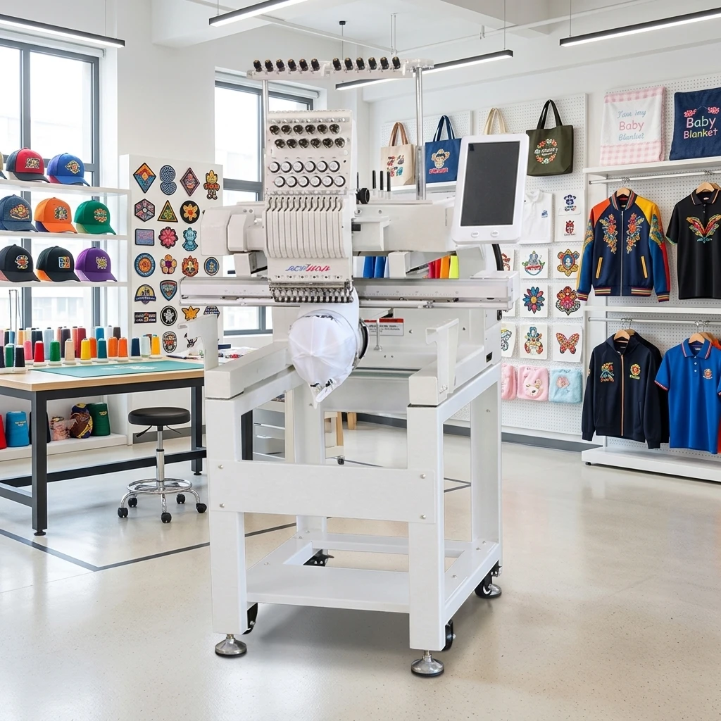 REVHON Multifunctional Newest Computer with 10inch Touch Screen Single Head Embroidery Machine for Hat T-shirt Sweater