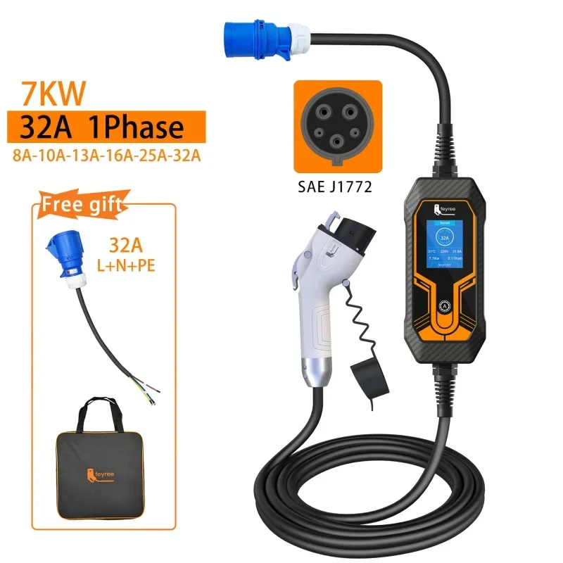 Przenośny ładowarka EV 32A 7KW Type2 J1772 5M kabel pojazd elektryczny przenośne ładowarki szybkie Cargador EVSE etui z funkcją ładowania ładowarka samochodowa