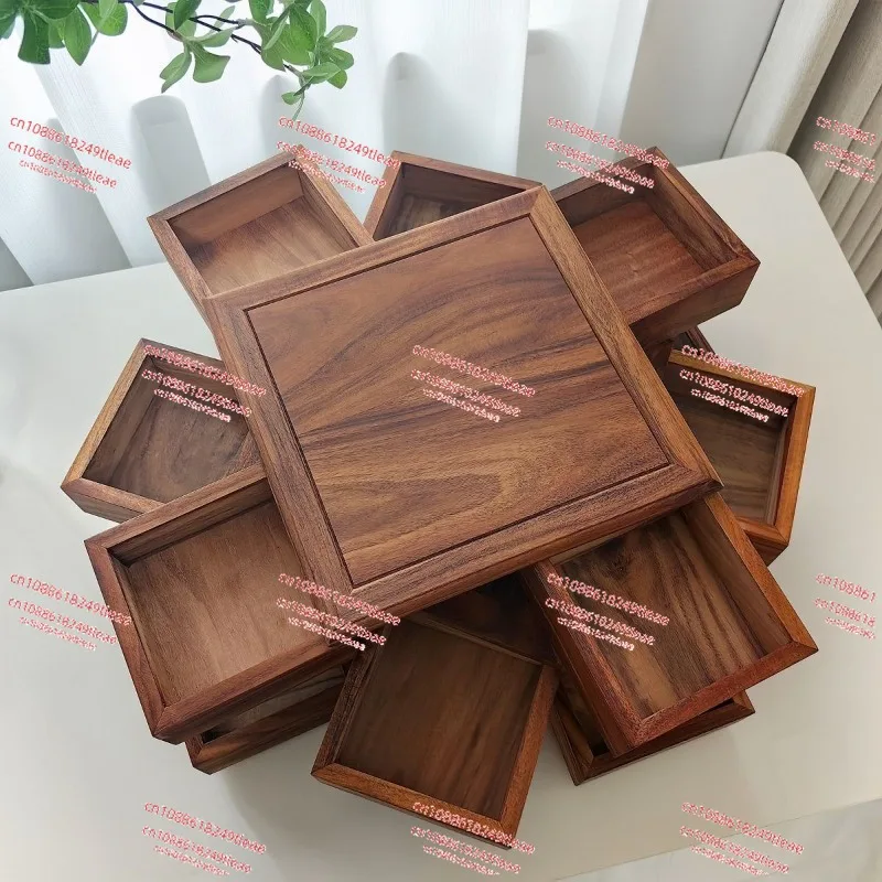 الجوز لوبان آلية دوارة صندوق تخزين الشاي مجموعة مجوهرات سوار Wenwan تخزين الجوز