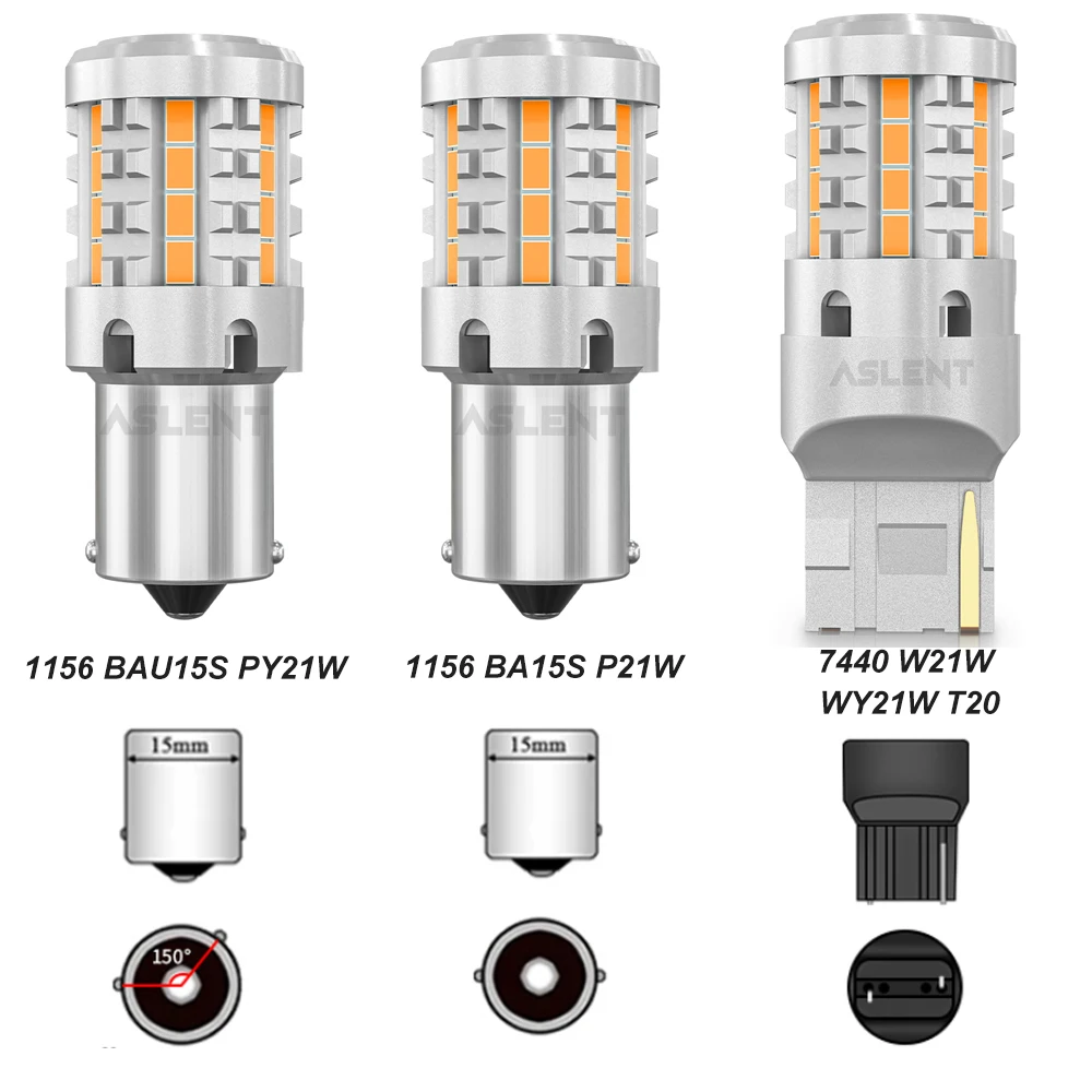 2Pcs Canbus 24W 5200LM Bau15s PY21W LED Bulb,T20 7440 WY21W,Ba15s P21W 1156 Error Free No Hyper Flash Turn Signal Light Amber