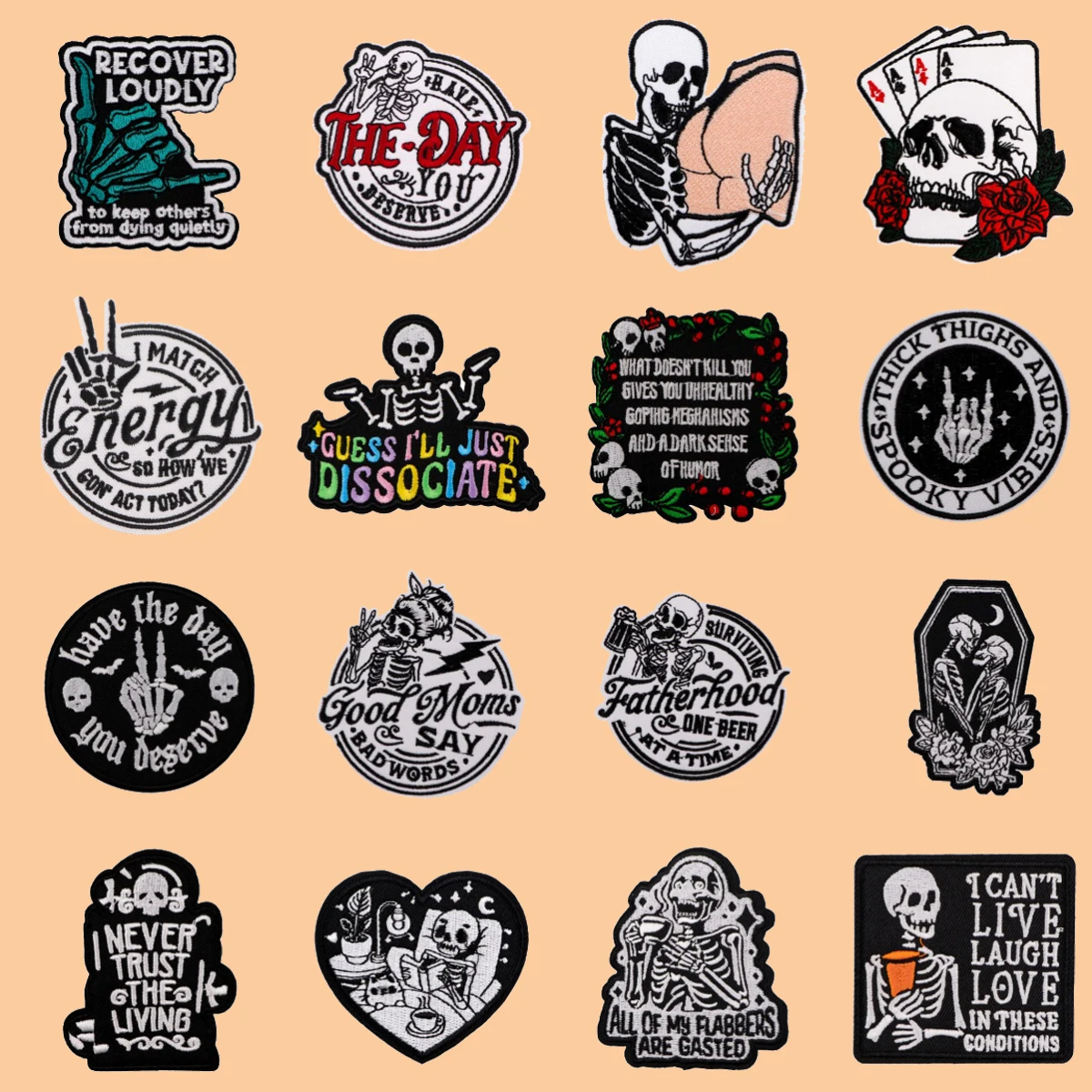 

Skeleton Embroidery Patch Iron On Patches For Clothing Thermoadhesive Patches For Jackets Sew DIY Sticker Accessories