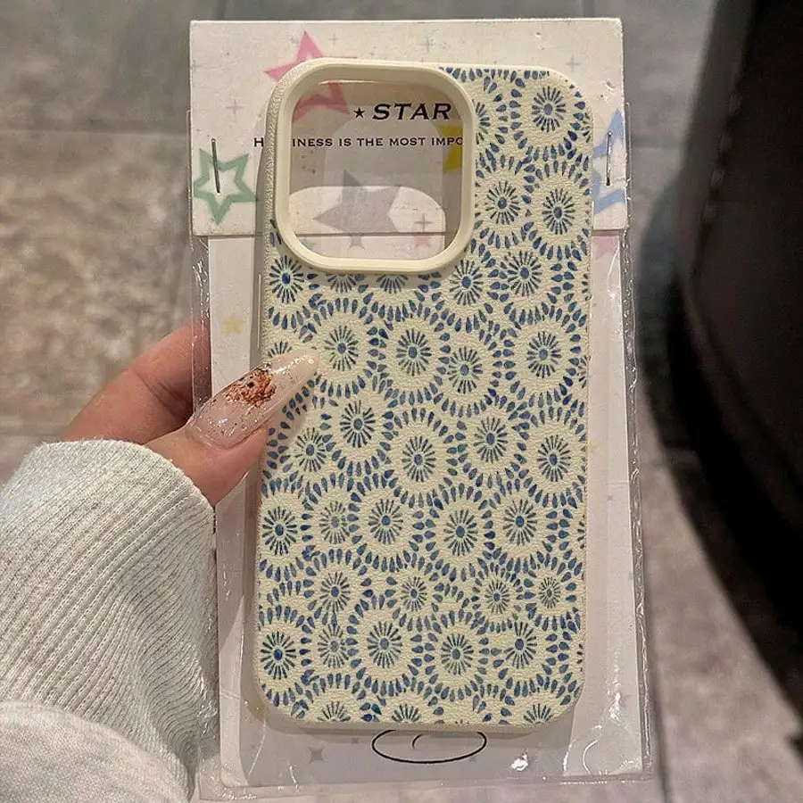

For Samsung Galaxy S25 Edge Case Blue Floral Pattern Case For S24 Ultra 5G S23 FE S22 Plus S21 A16 A26 A36 A56 A55 A54 A53 Cover