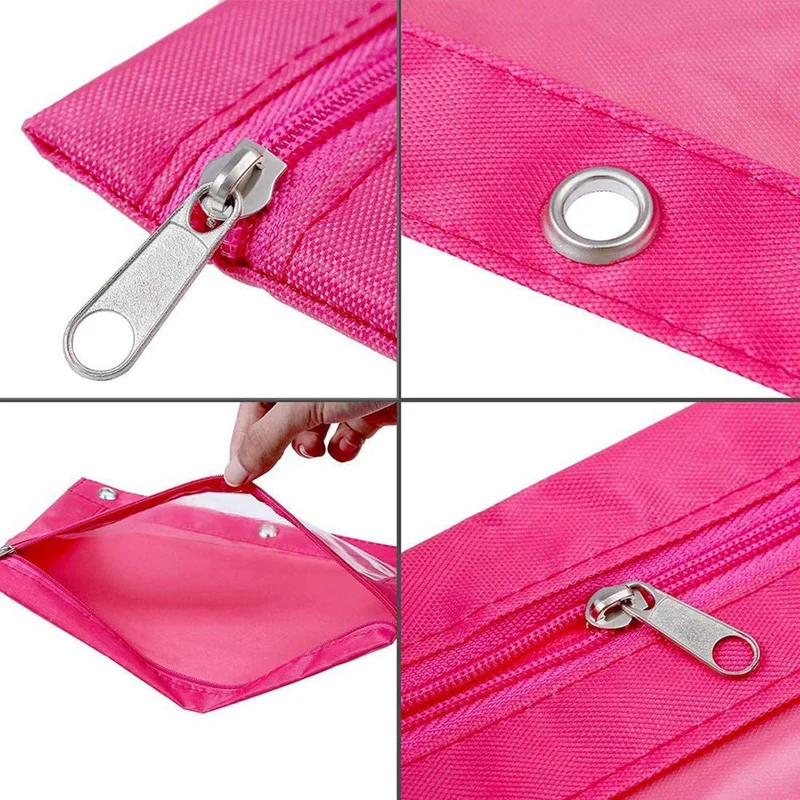 8 Pcs 3 Ring Zipper Pencil Pouch Colorful Fabric Pencil Case Sturdy And Durable Binder Pouch With Clear Window