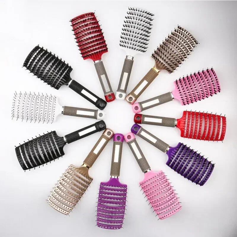 Escova de cabelo desembaraçante para mulheres, cerdas e nylon, Wet Massage Comb, Cabeleireiro encaracolado, Styling Tools