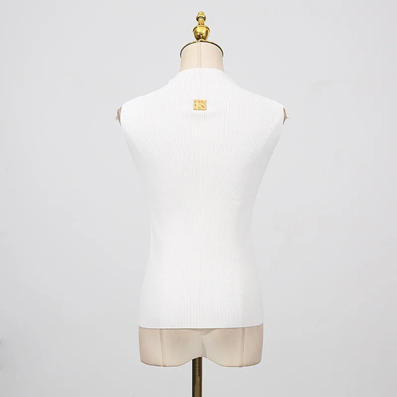 Tops Women Top Turtleneck Sleeveless Knit Spring Y2k Streetwear Tees Elegant Splice Casual Work Regular Slim Fit 2026 Autumn