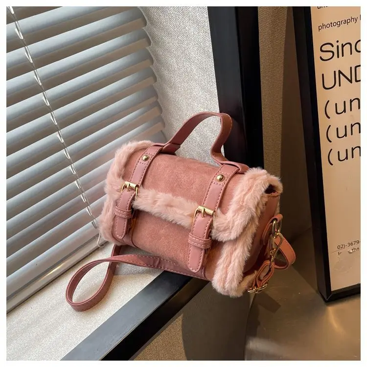 JIAERDI Plush Pink Square Y2k Bags Women New Fairycore Aesthetic Handle Messenger Bag Purse Female Vintage Casual Crossbody Bags