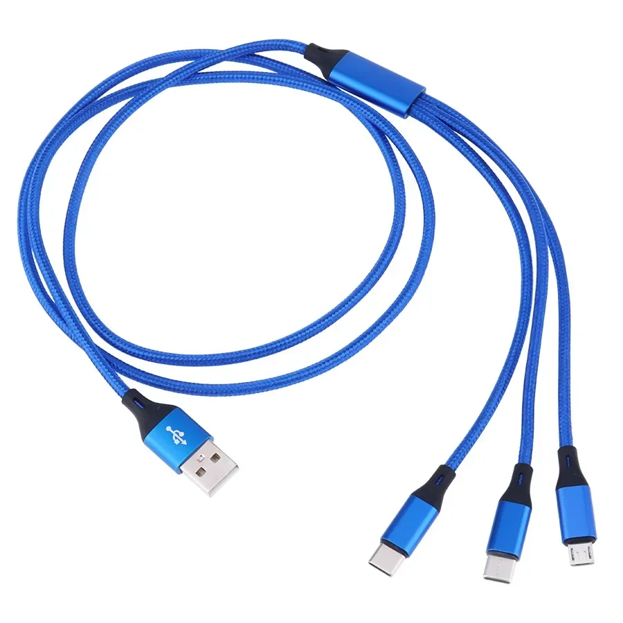 1000pcs Nylon 120cm 3 in 1 Micro USB Type C Charging Cable for iPhone Xiaomi Samsung Huawei Mobile Phone USBC Charger Wire