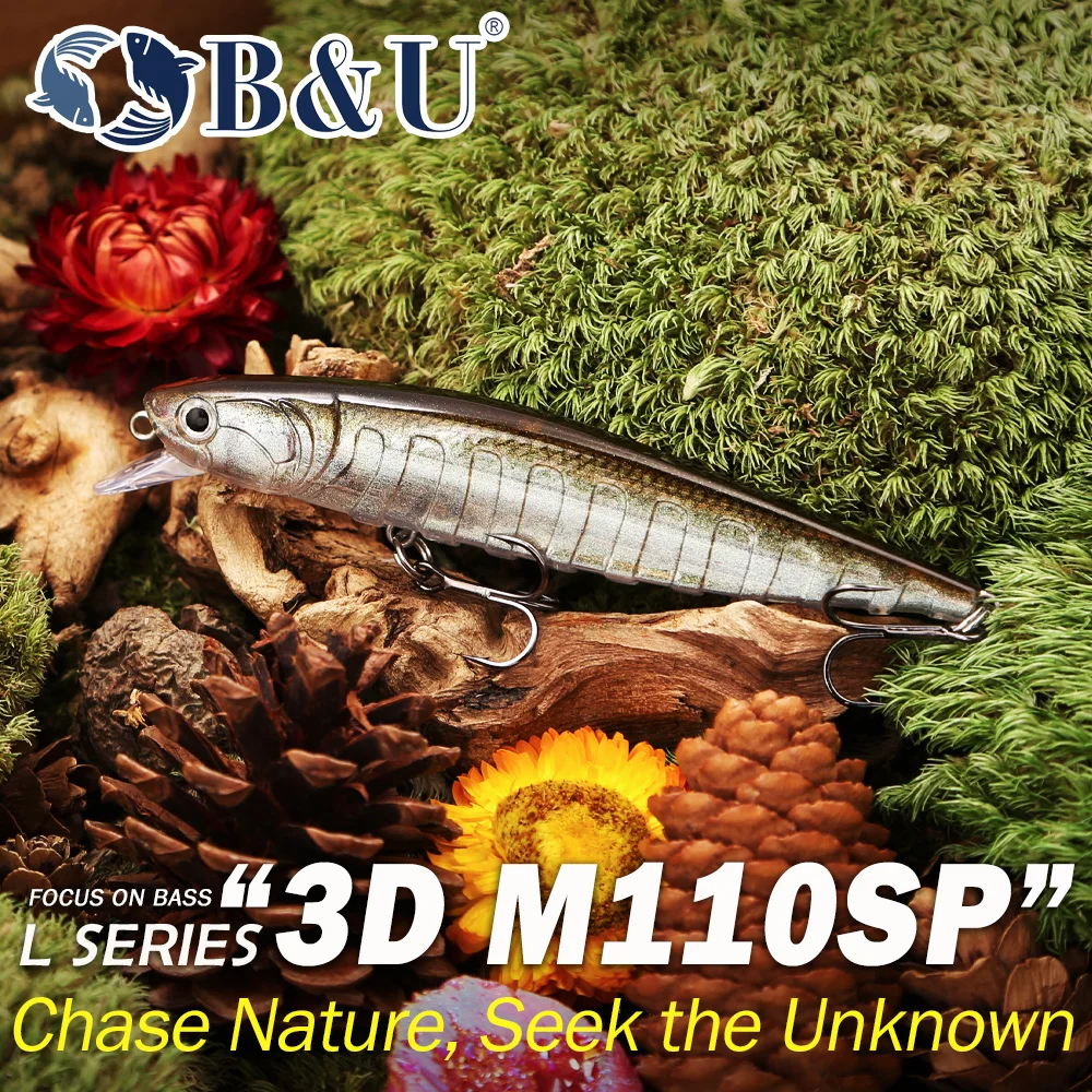 Набор рыболовных приманок B&U 3D Suspending Minnow 110 мм для дальнего заброса жесткий воблер с гравитационной системой крючки BKK