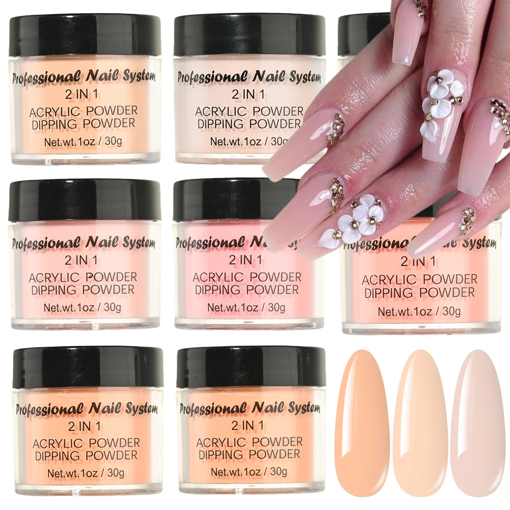 1 OZ/caja acrílico y polvo de inmersión para uñas desnudo/rosa 2 en 1 polímero de cristal profesional para tallar pigmento de flores manicura arte en polvo *