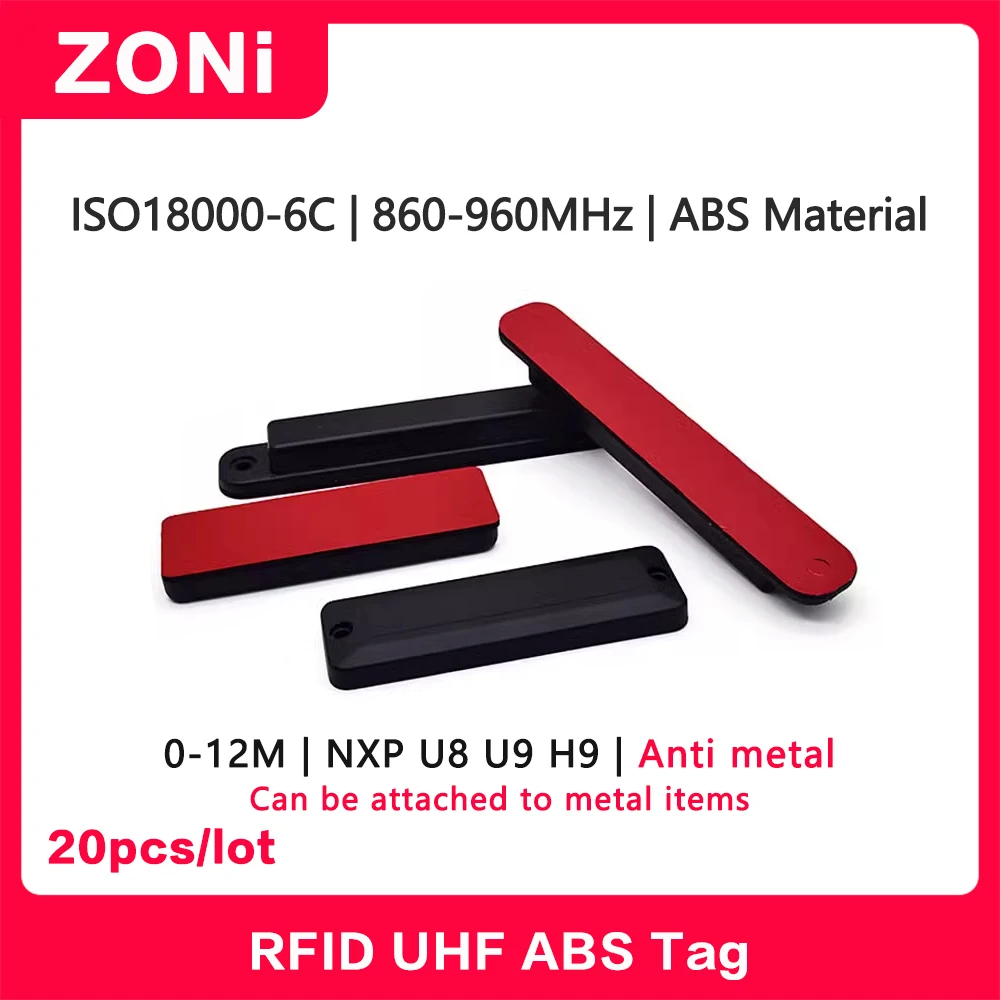 Etiqueta RFID UHF ABS antimetal 18000-6C 860-960MHz etiqueta resistente a altas temperaturas NXP U8 U9 Chip etiqueta electrónica 20 piezas