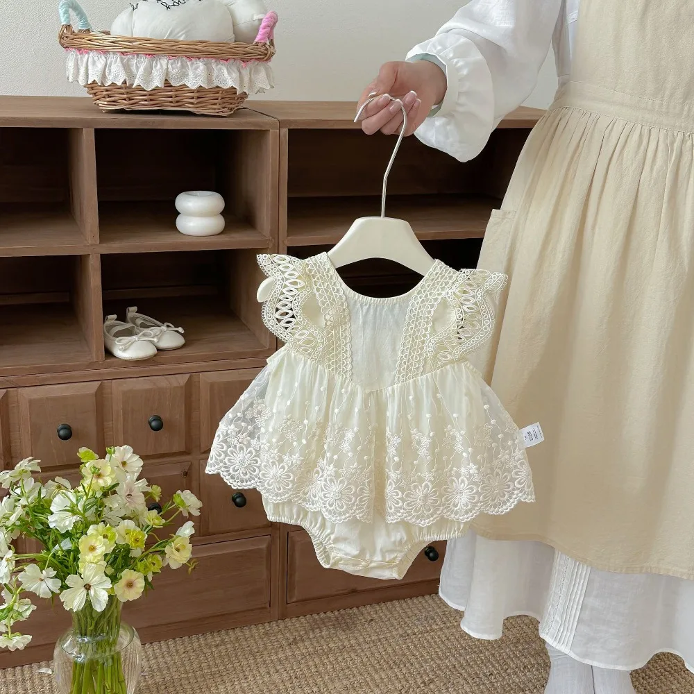 

Princess Baby Romper 0-2Years Newborn Girls Sleeveless O-Neck Lace Embroidery Flower Cotton Bodysuit Outfits Summer Clothes