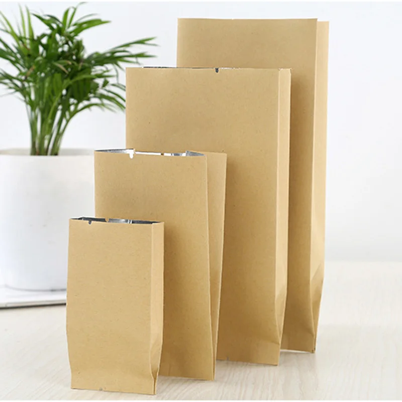 1000Pcs/Lot Top Open Kraft Paper Aluminum foil plated Bag Heat Seal Side Gusset Pouch for tea coffee food packaging