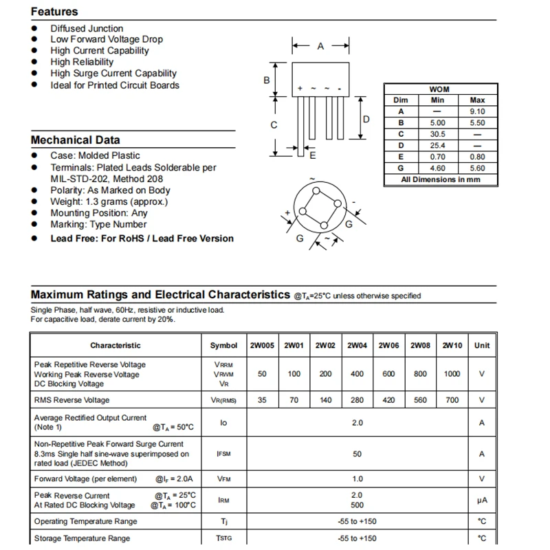 10 Teile/los 2W04 2W06 2W08 2W10 Rectifier brücke