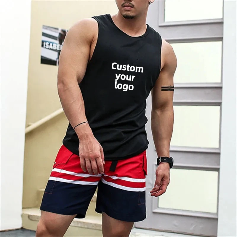 Customize your logo Men\'s Sleeveless Fitness T-shirt Fashion Mens Muscle Training Vest Workout Get Fit Tank Top Men Sports Tops