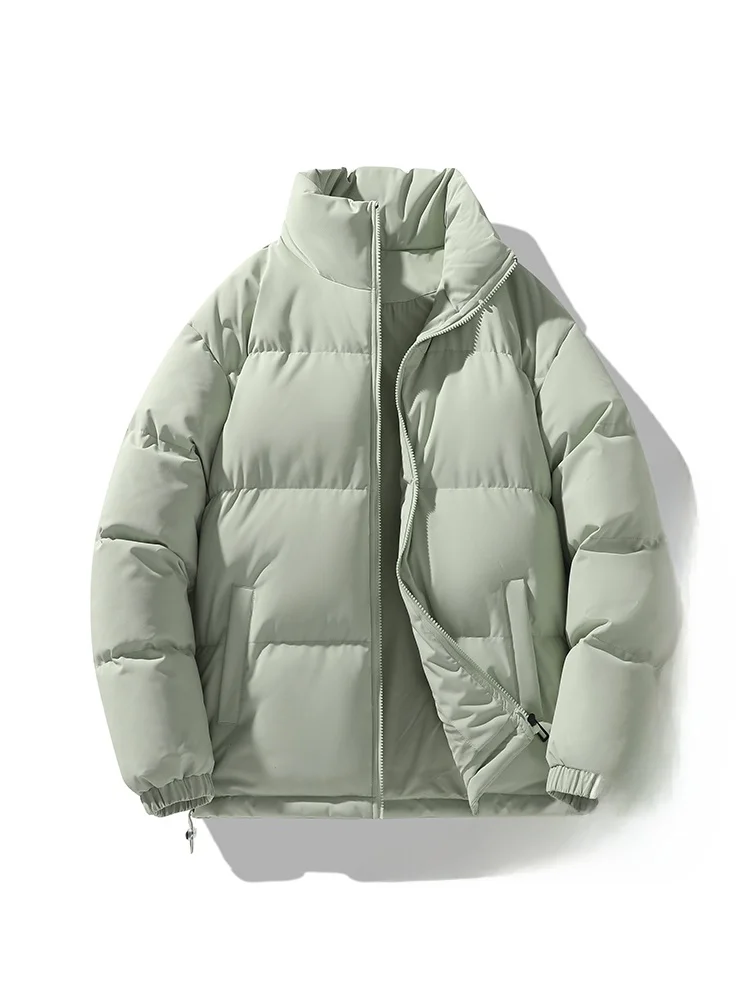 سترة قطنية فضفاضة تناسب الرجال معطف دافئ للخبز بياقة واقفة لون نقي متعدد الاستخدامات ملابس خارجية شتوية للزوجين