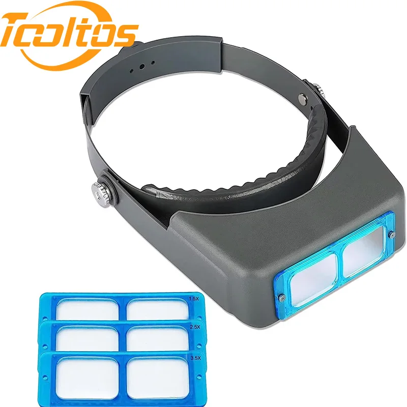 TOOLTOS Headband Magnifier with 4 Replaceable Lenses Head Mounted Magnifying Glass for Jewelry Watch Repair