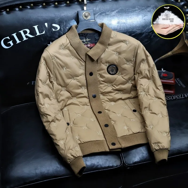 

Легкая мужская пуховая куртка Slim Fit с вязаным воротником-стойкой, большой размер, зимняя модная верхняя одежда