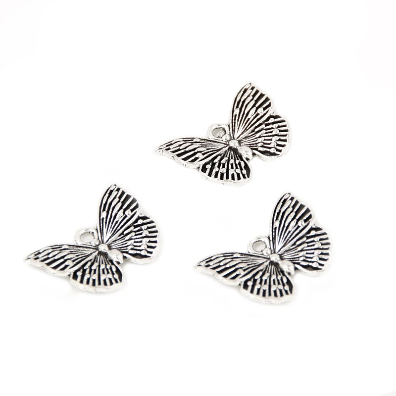 50pcs Silver Color 18x13mm Small Butterfly Charms Flying Animals Garden Pendant For DIY Handmade Metal Jewelry Making Accessorie