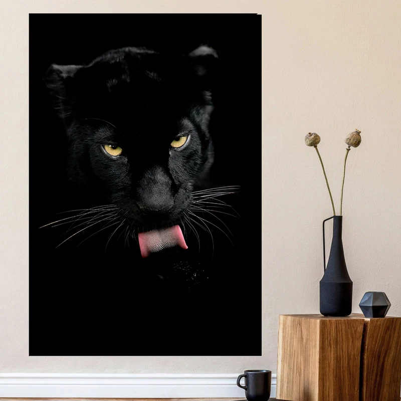 Cool Black Panther Wild Animal Staring Canvas Painting Wall Art Wild Cats Jaguar Pictures Posters for Living Room Decoration