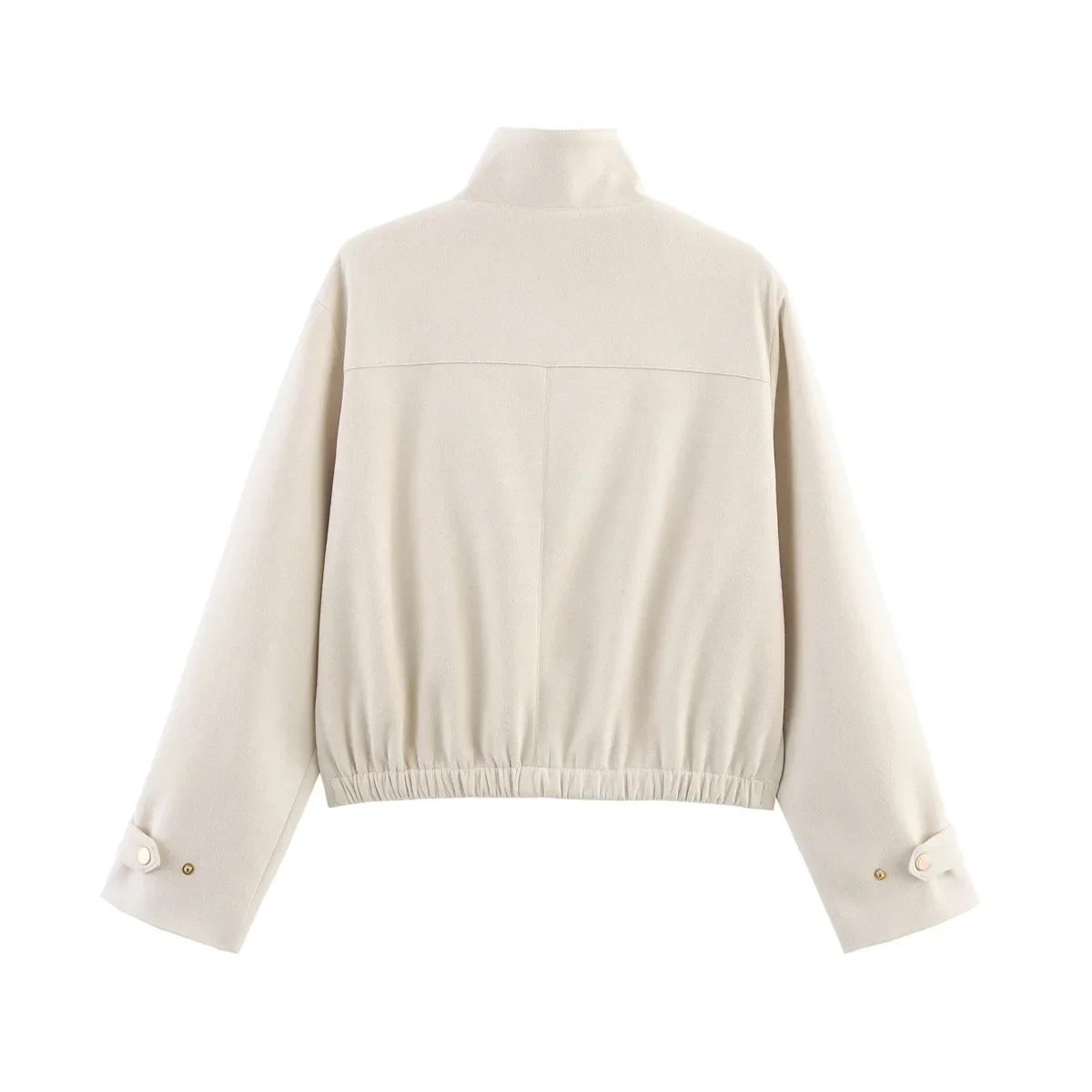 سترة نسائية مقصوصة بياقة واقفة وسحاب بلون واحد وجيوب واحدة وأكمام طويلة سترة خريفية أنيقة جديدة