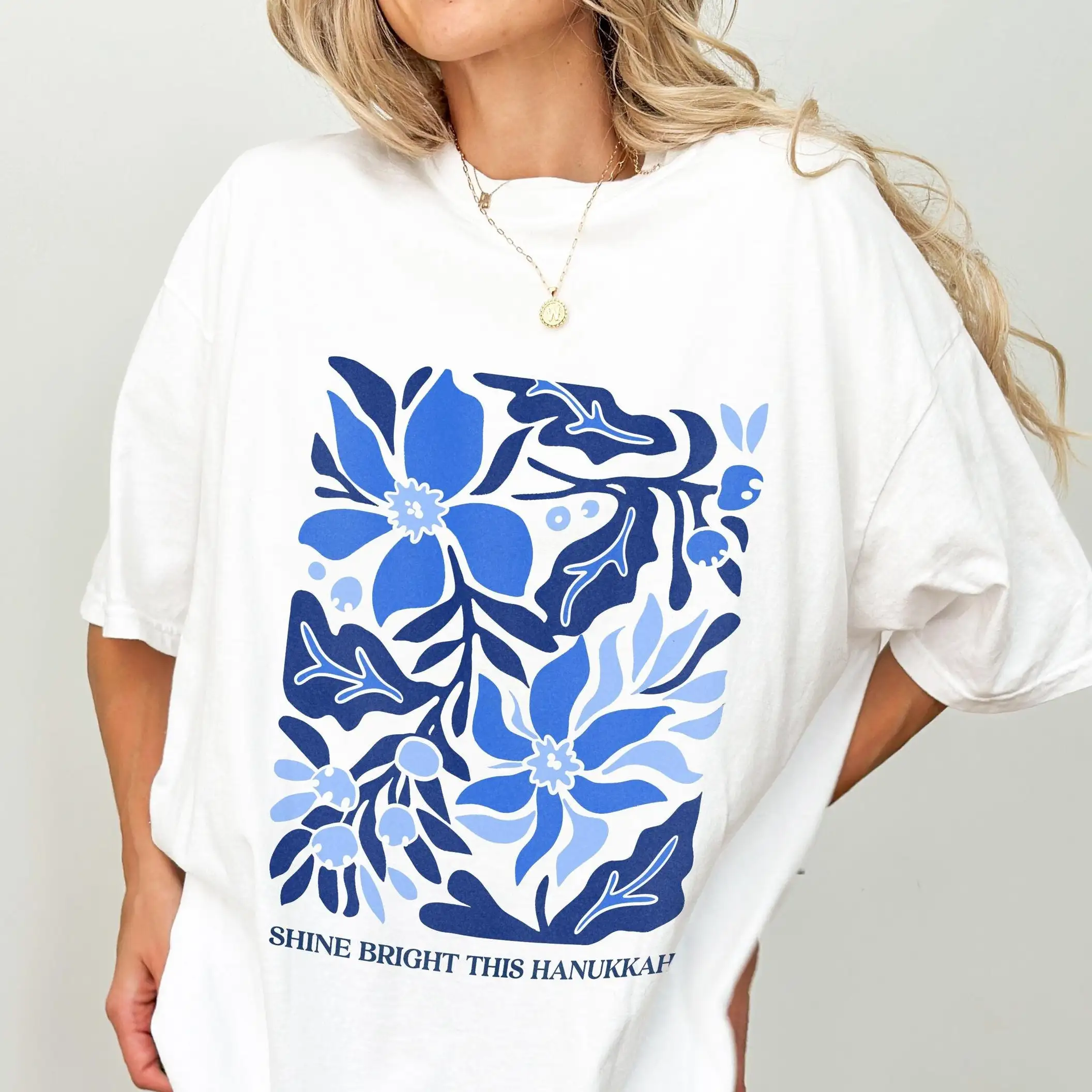 

Shine Bright Like Hanukkah T Shirt Hannukah Jewish s Chanukah Sweater Women חנוכה DK1 vintage Washed Versatile Soft Stylish