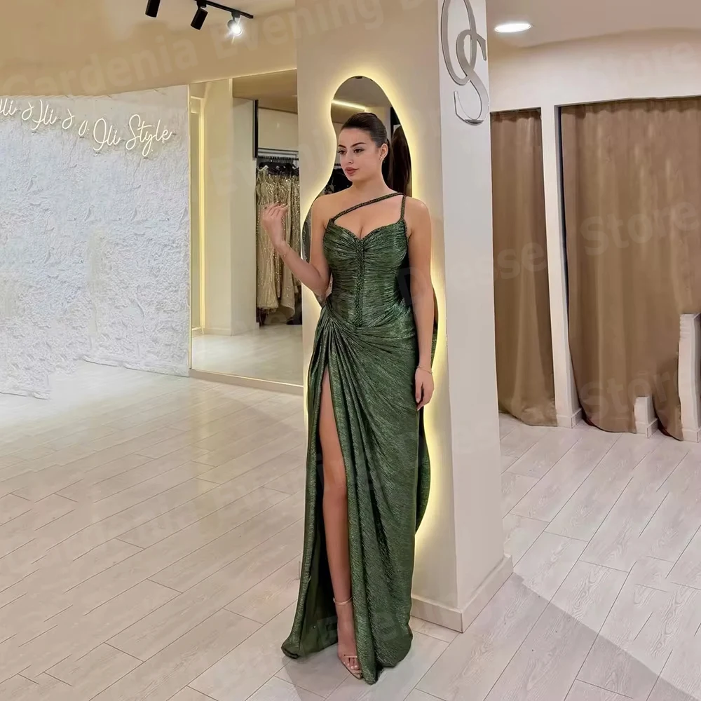 Charming Mermaid Women's Evening Dresses Sleeveless Pleated Prom Gowns Vestidos Para Mujer Customized Side Slit Robe De Soire