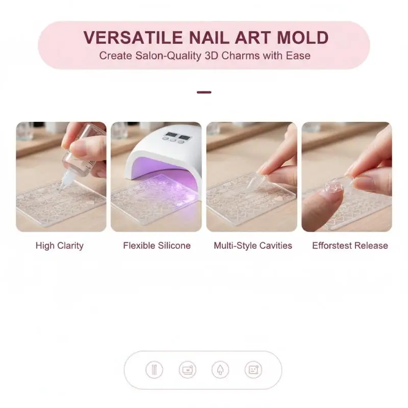 3D Transparent Silicone Nail Art Mold Heart Star Pentagram Patterns DIY Manicure Template for Home Salon Nail Artists