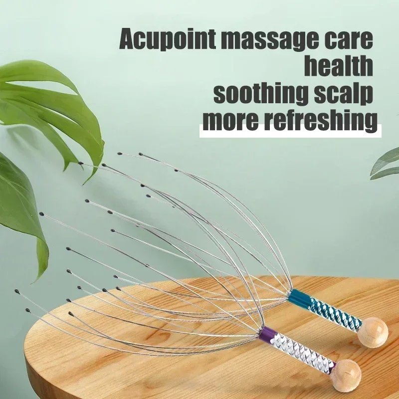 Head Massage with Stainless Steel Wire and Octopus Shaped Acupoints To Relax and Scratch The Scalp Hair Massager Head Gua Sha