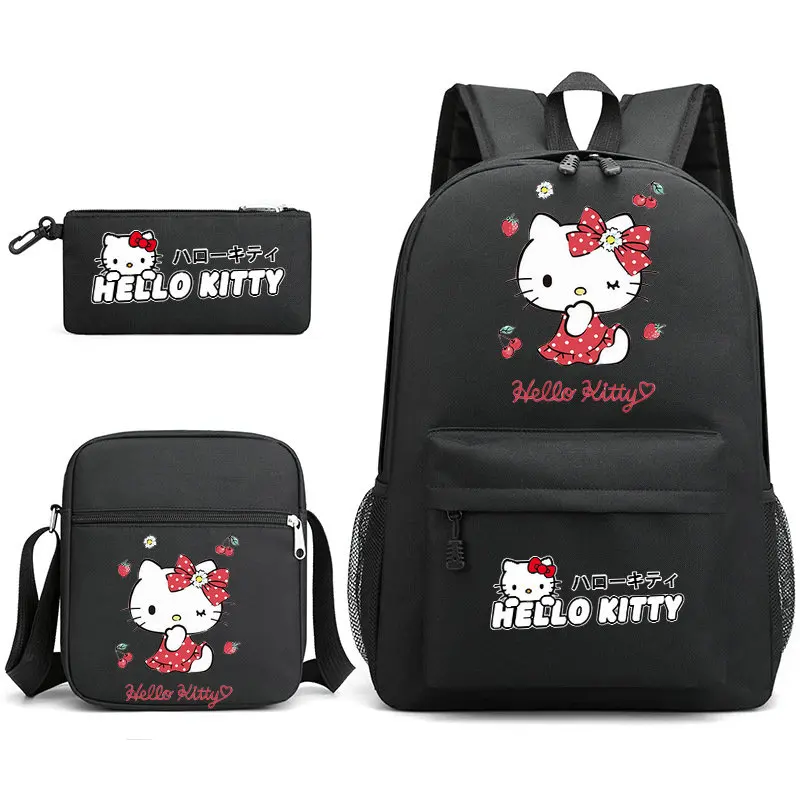 Hello Kitty New Kawaii 3Pcs Boy Girl Kids School Book Bags Travel Backpack Shoulder Bag Pen Bag For Men Women