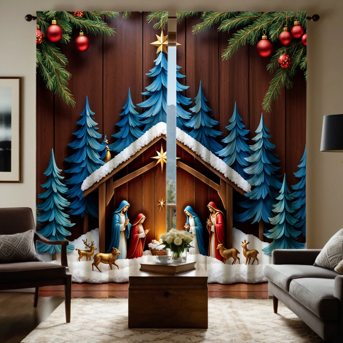 

2 шт. HD цифровой синий галстук дом под молитвой занавеска для дома украшение для дома стильное украшение для гостиной спальни