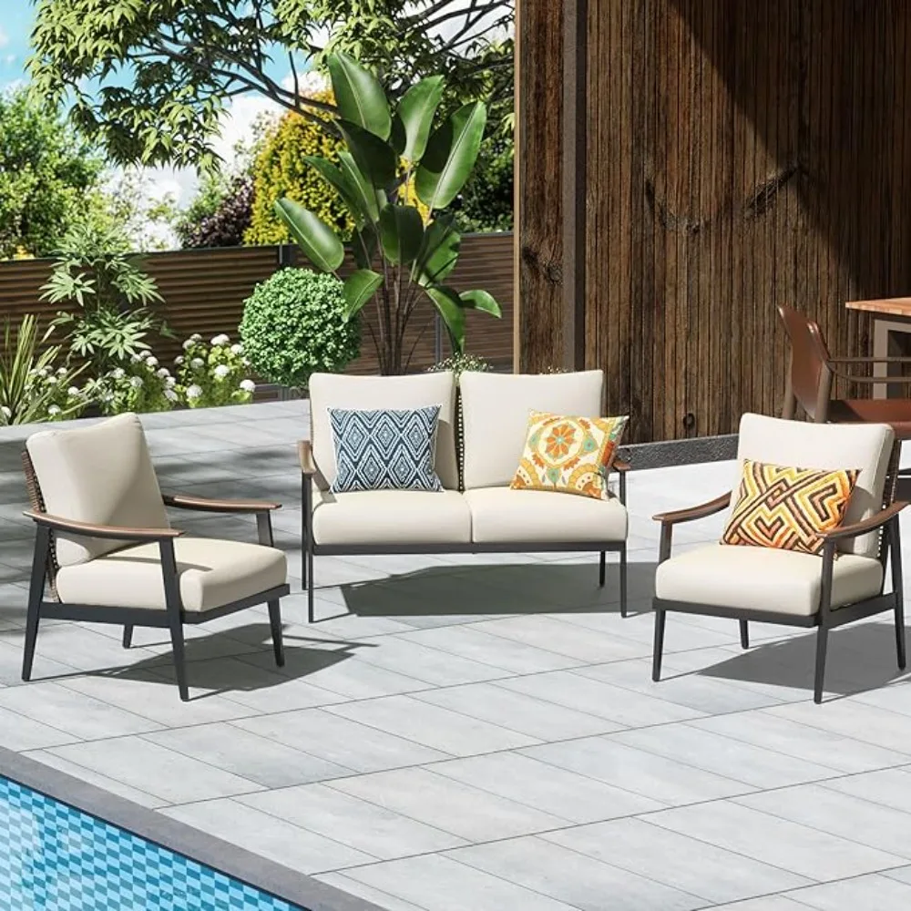 

6 Pieces Patio Furniture Set | Outdoor Modern Metal Sectional Sofa Conversation Set | High Back Wicker,Customized