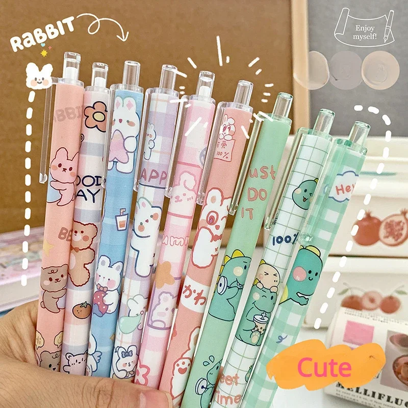 6pcCute Creativiteit 0.5mm Druk Type Hoge Nominale Waarde Schattig Meisje Hart Fee Gas Druk Neutrale Pen Briefpapier Supply