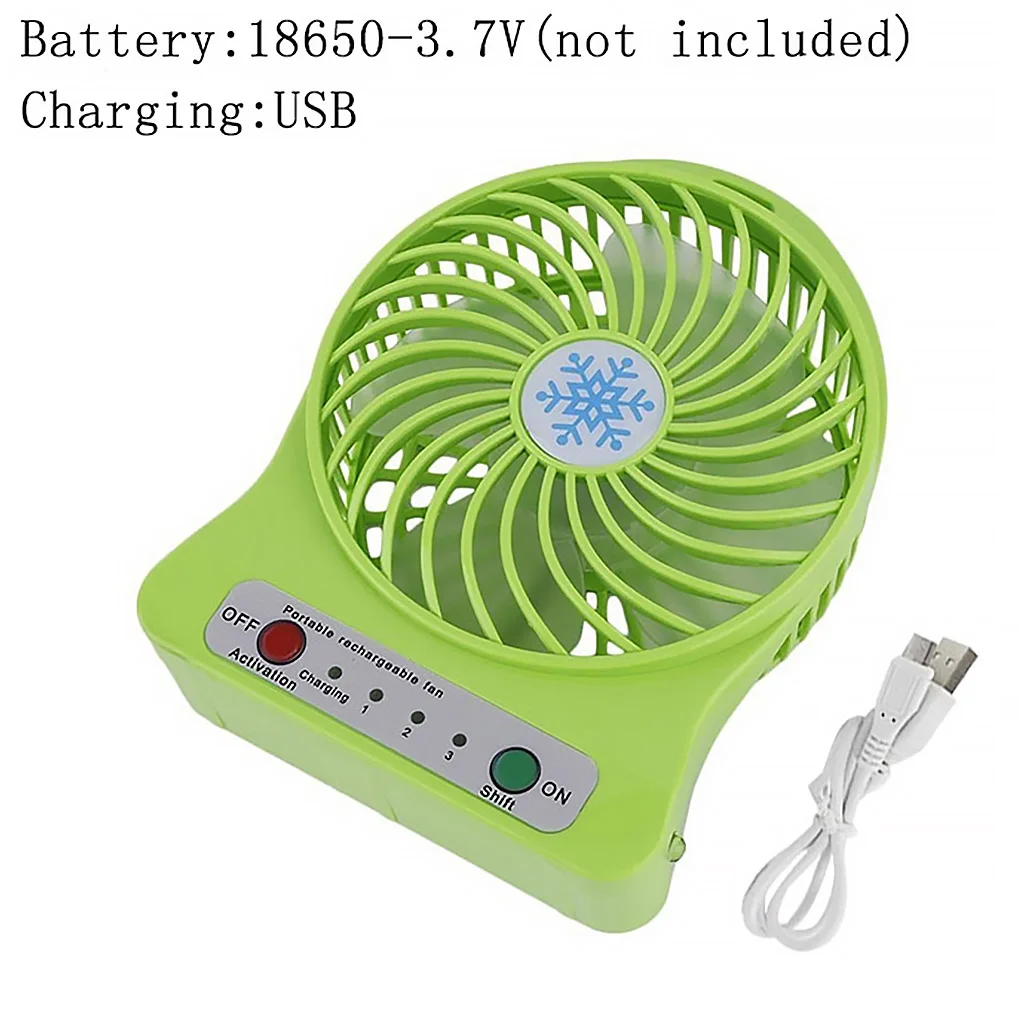 USB Rechargeable Mini Fan Indoor Outdoor Portable Desktop Plastic Electric Fan with LED Light