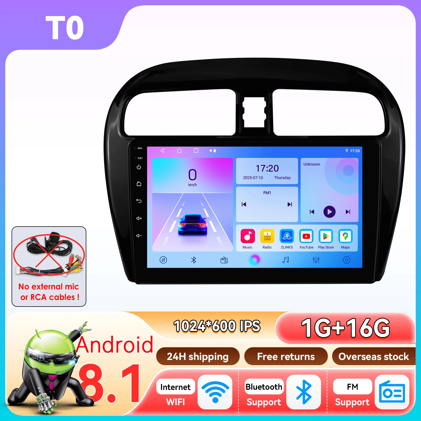 2Din Android Autoradio voor Mitsubishi Mirage 2012-2023 Space Star Dodge Attitude Draadloze Carplay GPS Door Snapdragon 6115 Speler