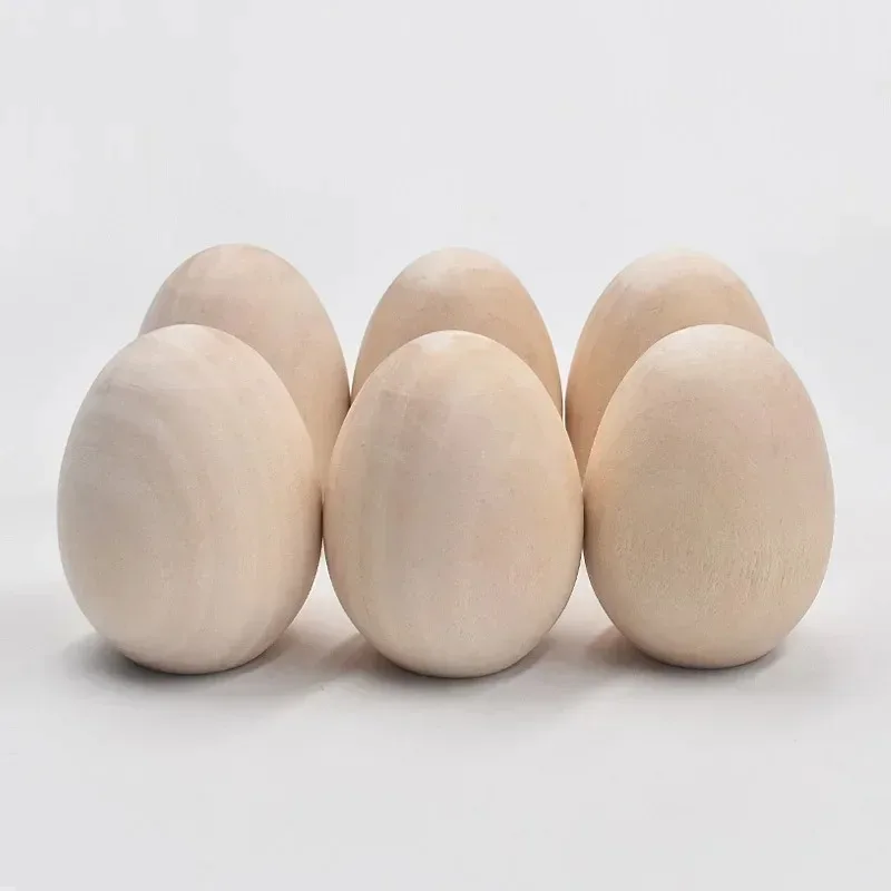 10 unids/lote de huevos de madera sin terminar, huevos de imitación de madera maciza lisa para manualidades DIY, decoración de Pascua, pintura, tinción, Baby Shower