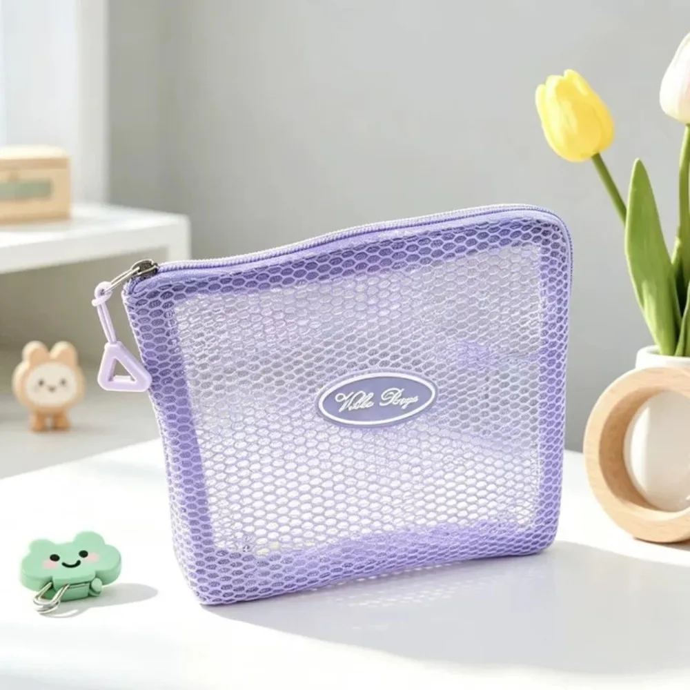 New Mesh Makeup Pouch Zipper Closure Candy Color Cosmetic Organizer Large Capacity Lightweight Coin Purse Women Travel