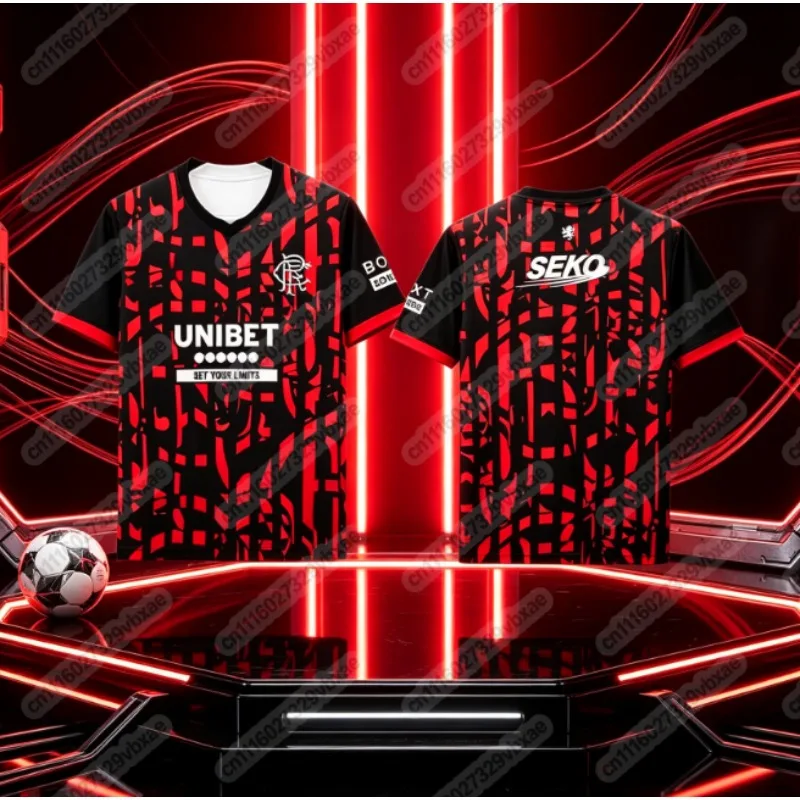 2026 Glasgow Rangers Football Jersey Men's Summer 3D Printed Sports Football T-shirt, Breathable Quick Drying Family Style