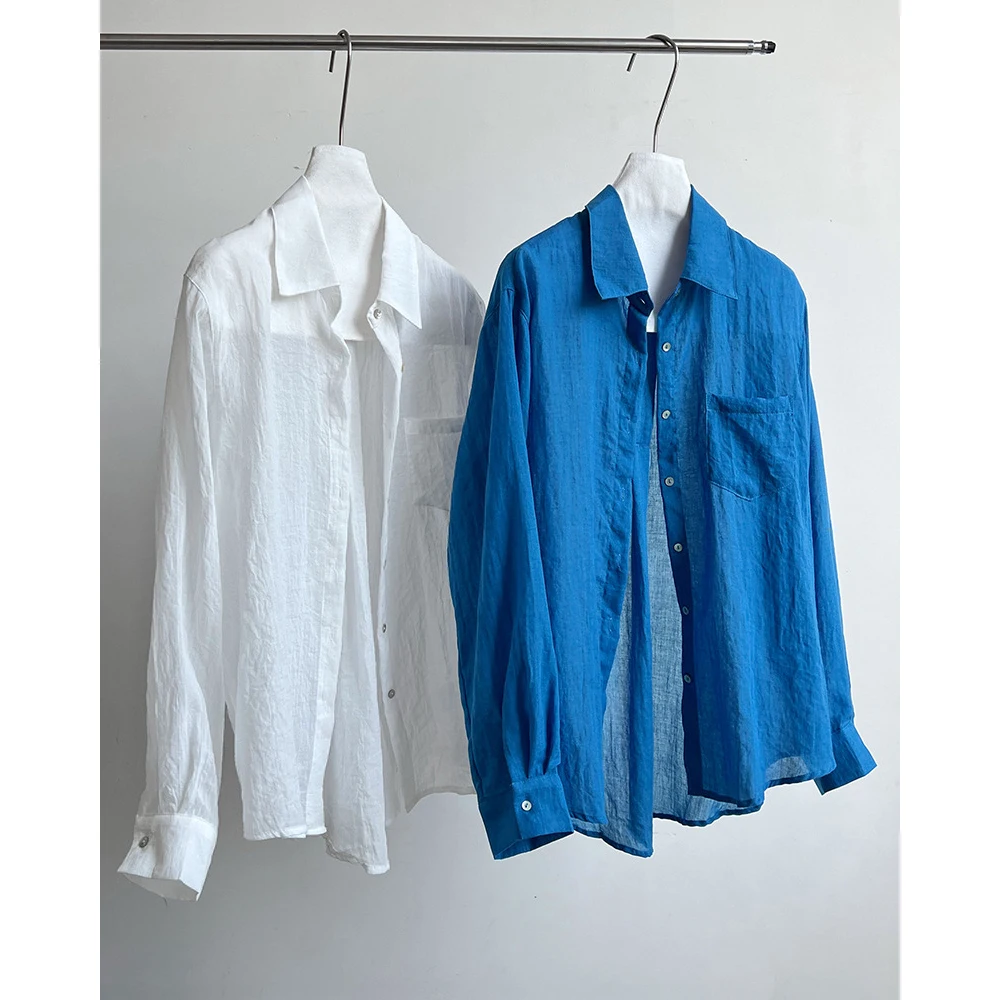 2026 mujeres verano estilo suelto manga larga blanco azul blusas cuello vuelto moda Boho mujeres Tops camisas