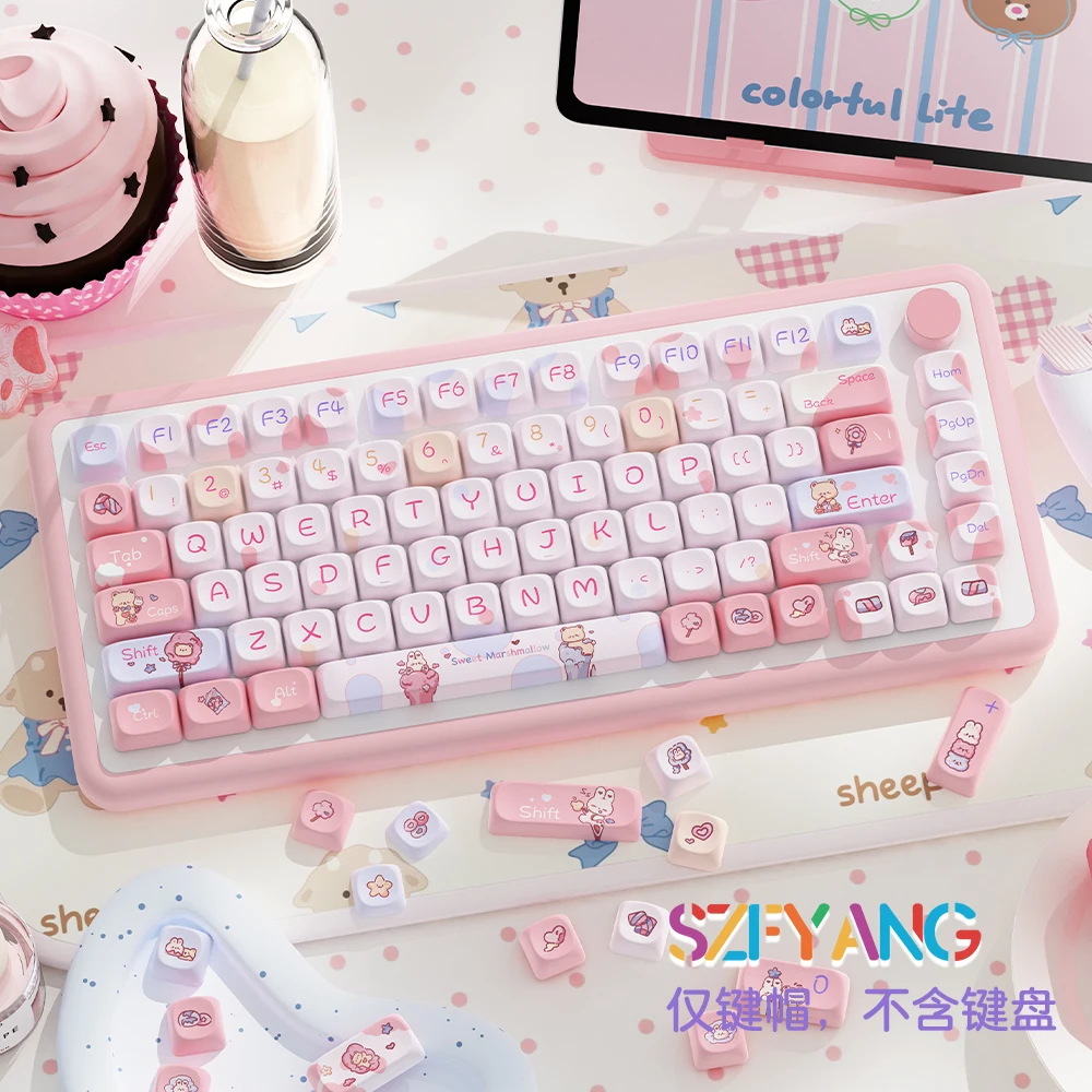 Pbt Keycaps 112 Keys Sweety Marshmallow Original Full Five-Sided Heat Sublimation Moa Height Cute For Mechanical Keyboard