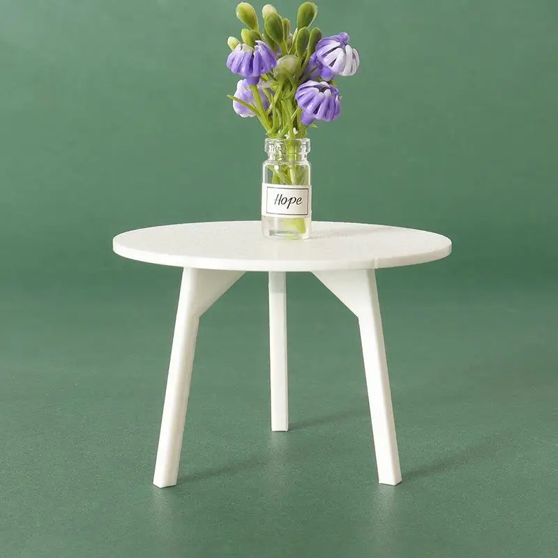 1Pc Casa delle bambole Simulazione Tavolo rotondo bianco Modello in miniatura PLA Mobili Casa delle bambole Decorazione fai da te Ornamenti Accessori Giocattoli