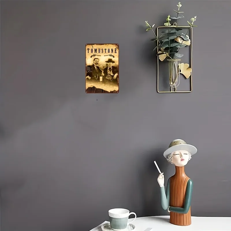 مسطح ثنائي الأبعاد، قطعة واحدة من فن الحائط المعدني للفيلم الغربي العتيق "Tombstone Town 50.62 متر - حديد متين مقاوم للطقس 20.32 × 30.48 سم Rus #5