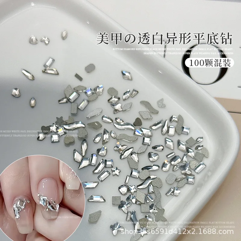 100 Uds. Accesorios de diamantes de imitación para decoración de uñas 3D con parte posterior plana transparente, piezas de joyería artesanal, suministros de decoración de uñas, Material de manicura S