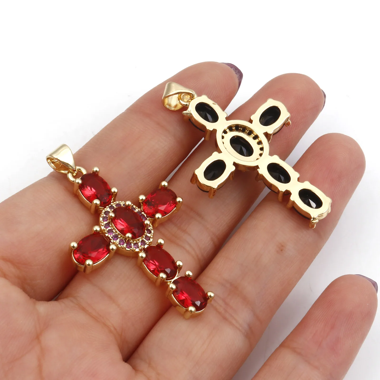 Colgantes de Cruz religiosa de cobre para mujer, abalorios de Metal de Color dorado Multicolor, para hacer collares, pulseras, joyería de 4cm x 2,3 cm, 1 unidad