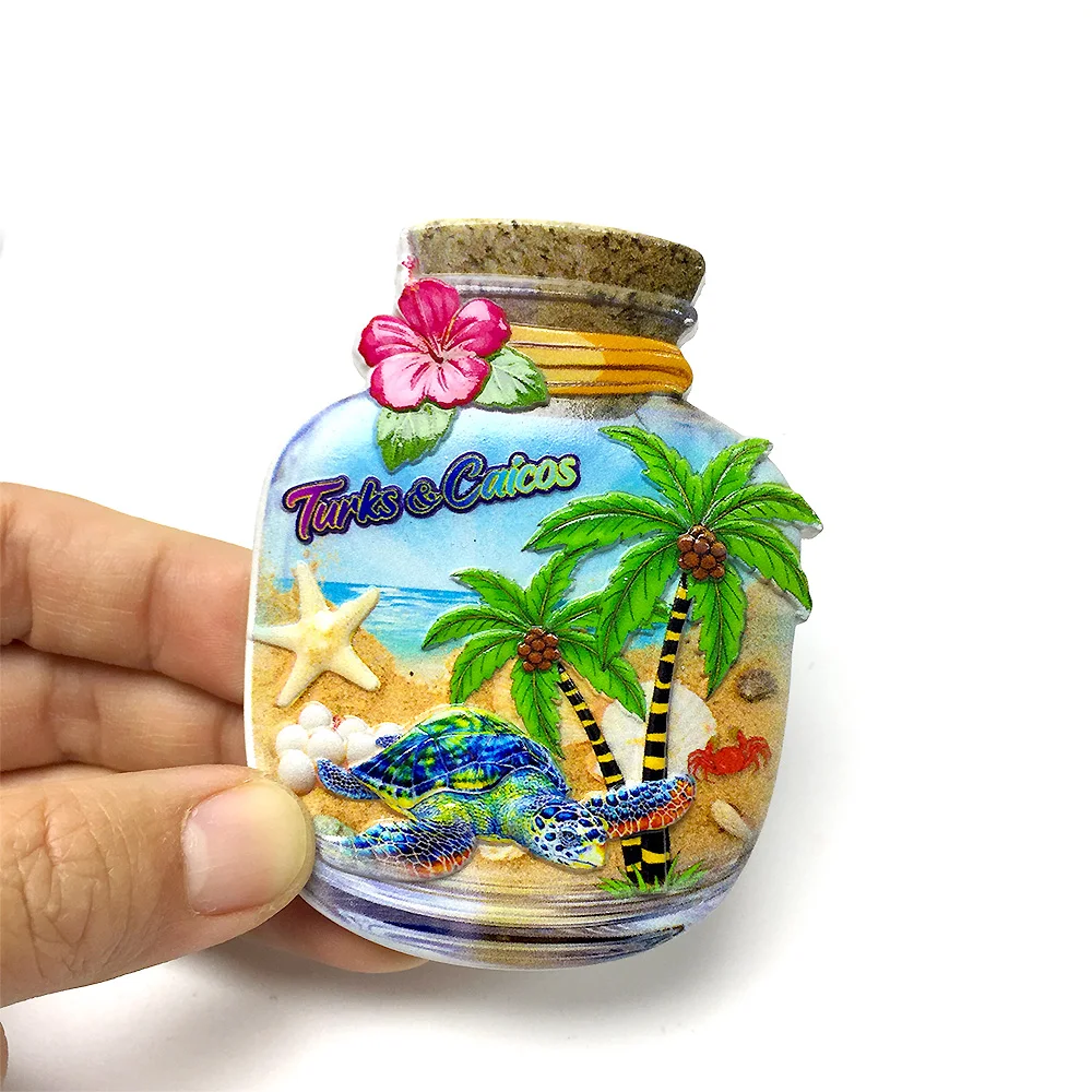 

Turks&Caicos 3D Resin Magnet, showing Beach Palm Turtles