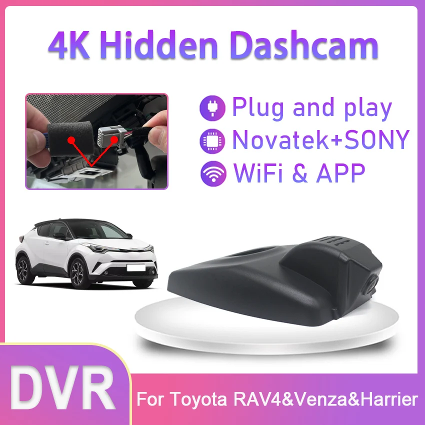 

4K Dash Cam For Toyota RAV4 Prime SE XSE 2019-2021 For Venza 2019-2023 Car DVR For Harrier 2021-2023 2160P Plug and Play DashCam