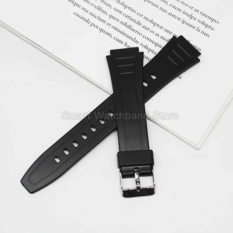 ​ ​ حزام ساعة راتينج أسود خفيف الوزن لساعة كاسيو W-800H W-217H W753 AQ-S800W AQ-80 AQ-82 اتصال محدب 18 مم للمتانة ​ ​