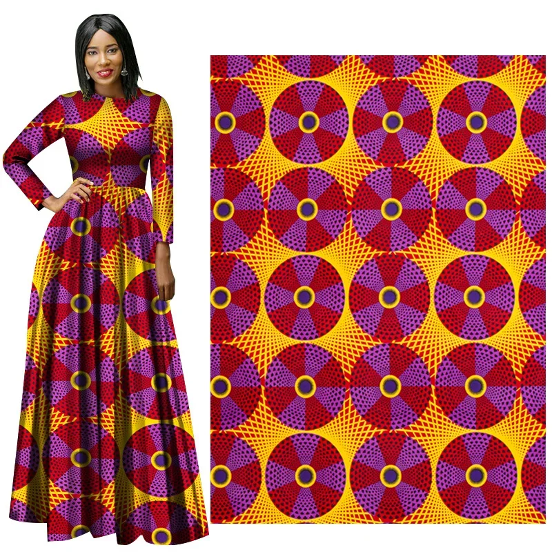 6 Yards/lot African Fabric Printed orange circles Polyester Material for Handwoking Sewing Women Dress Cloth