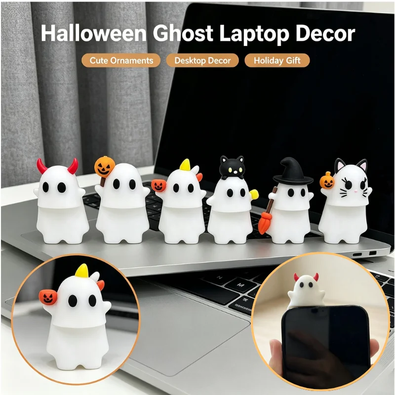 6pcs Halloween Mini Ghost Phone Camera Decor Cute Ghost Figurine Ornament For Cell Phone Lens Top Festival Party Photo Decor